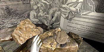 SpielenGrenzen6 - Szene aus dem VR-Game „Beringers Figurensteine“ mit einem Kometen-Stein